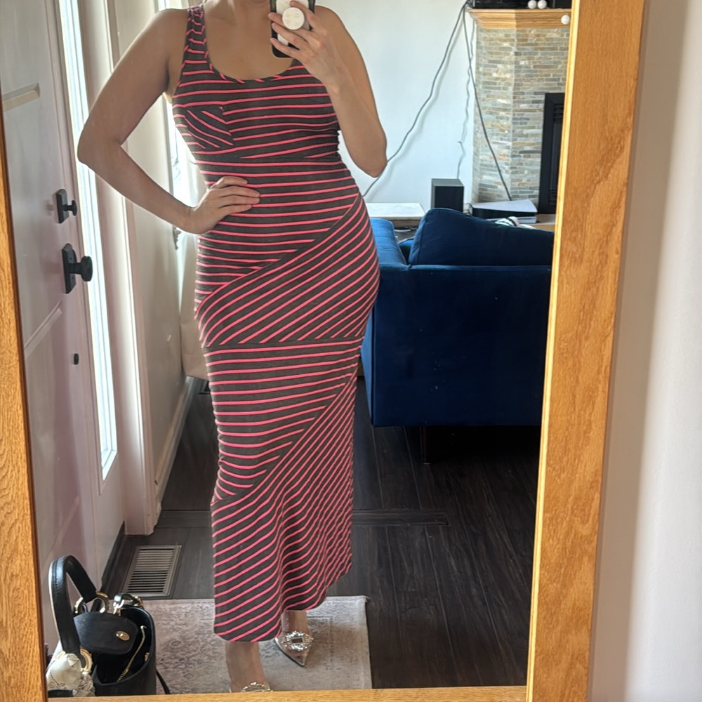 Striped Pink and Gray Maxi Dress